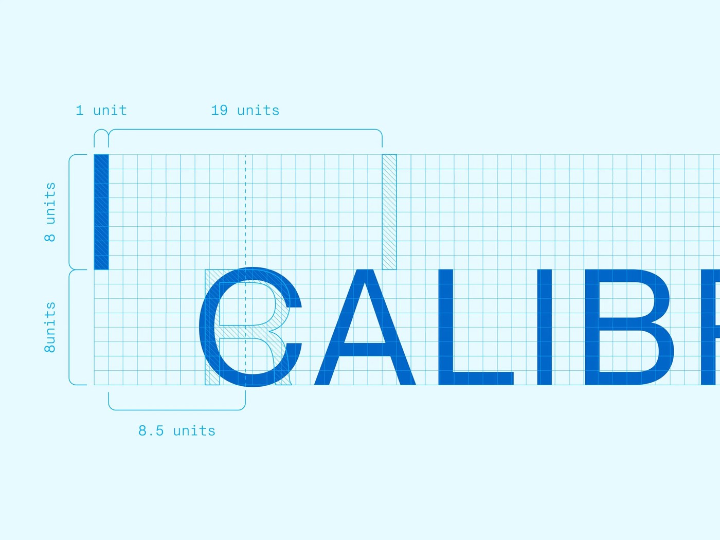 Rothfield typography and calibration unit grid construction showing 1 unit, 8 units, 8.5 units, and 19 units intervals