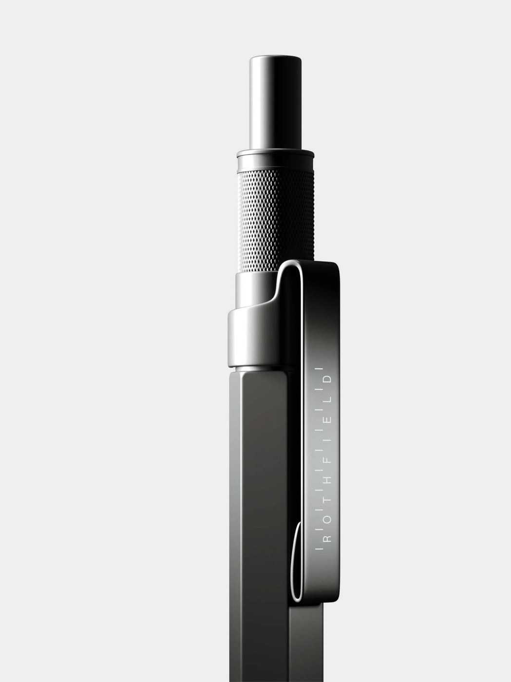 Matte black knurled metal drafting pen featuring the vertical Rothfield calibration mark on the clip