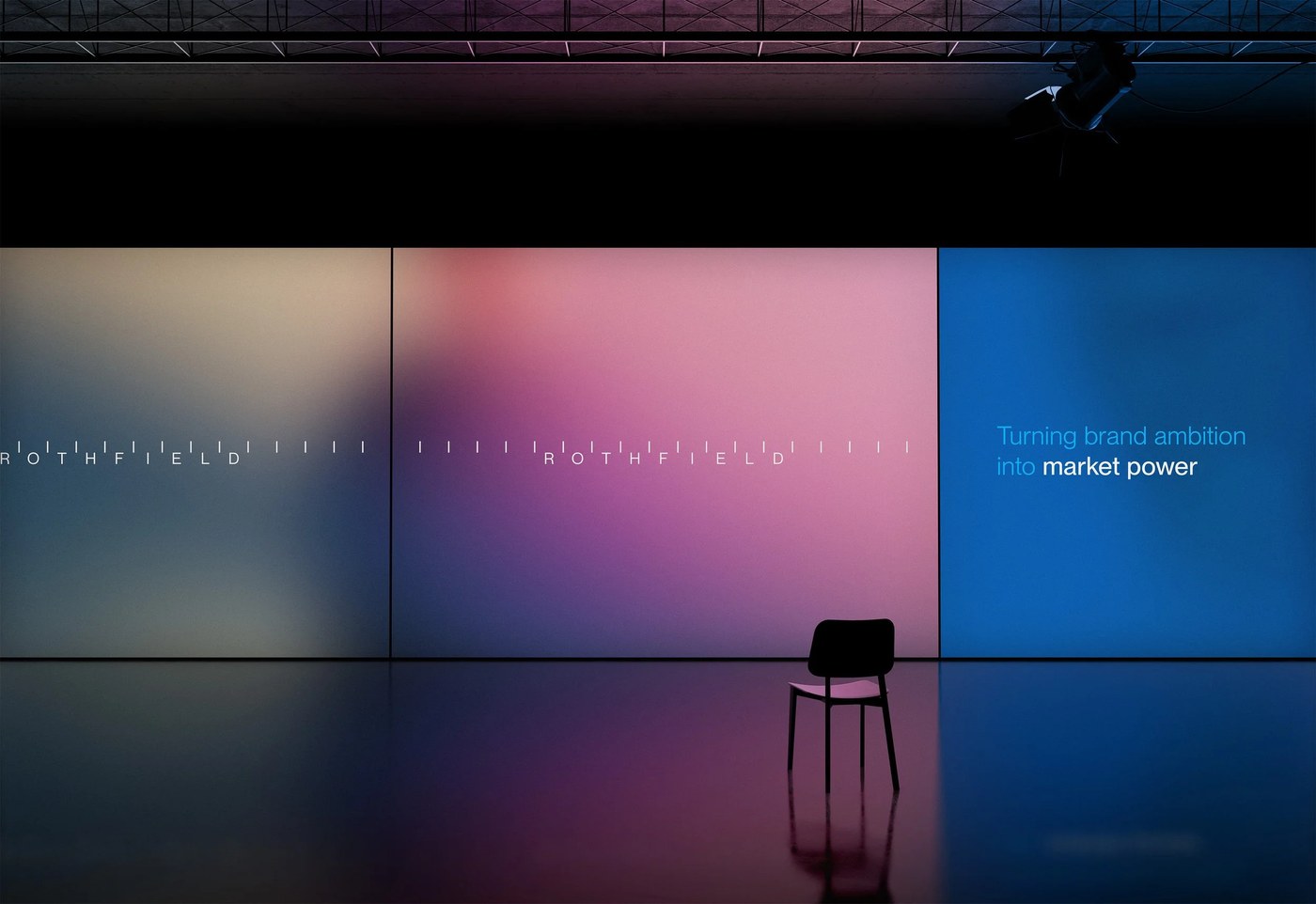 Three-panel venue stage installation showcasing People in Motion blurred photography and brand positioning