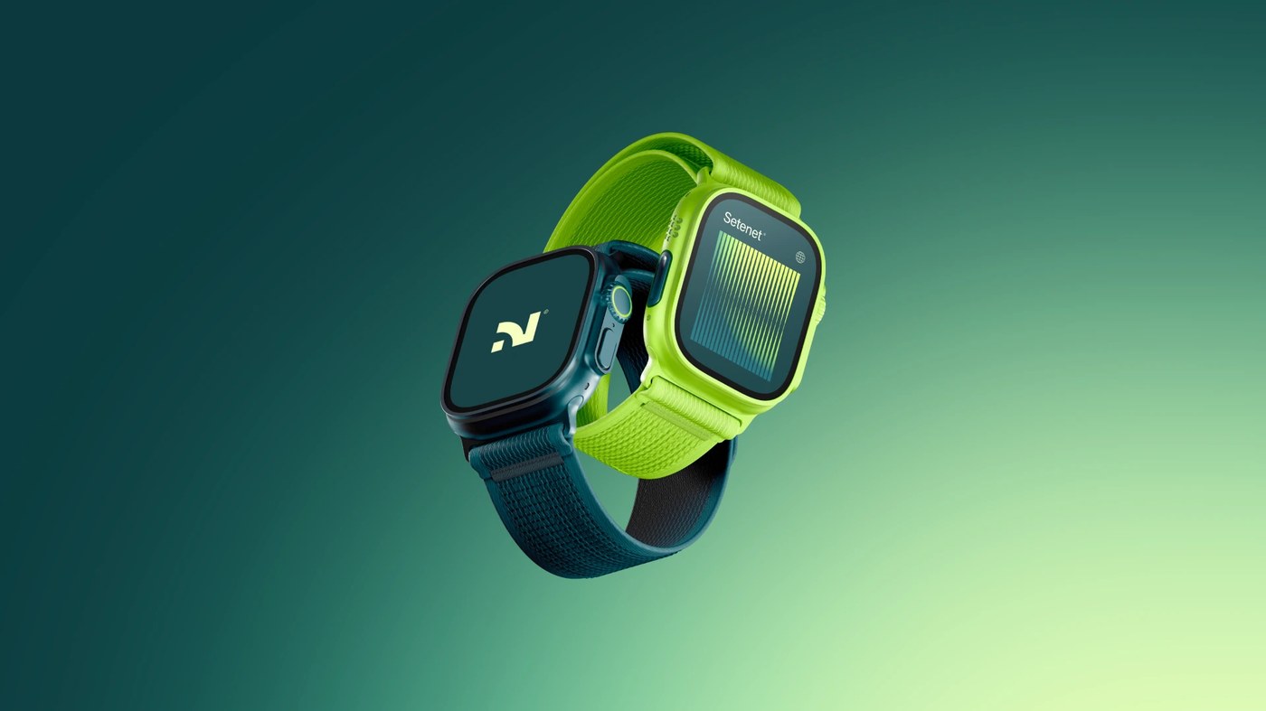 Setenet Apple Watch Ultra smartwatches with custom woven straps and network telemetry brand identity