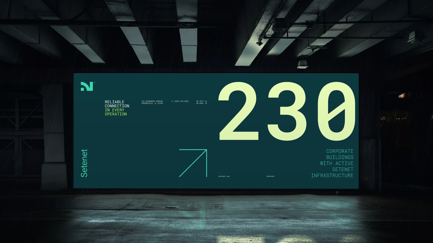 Setenet large scale transit infrastructure billboard typography brand identity
