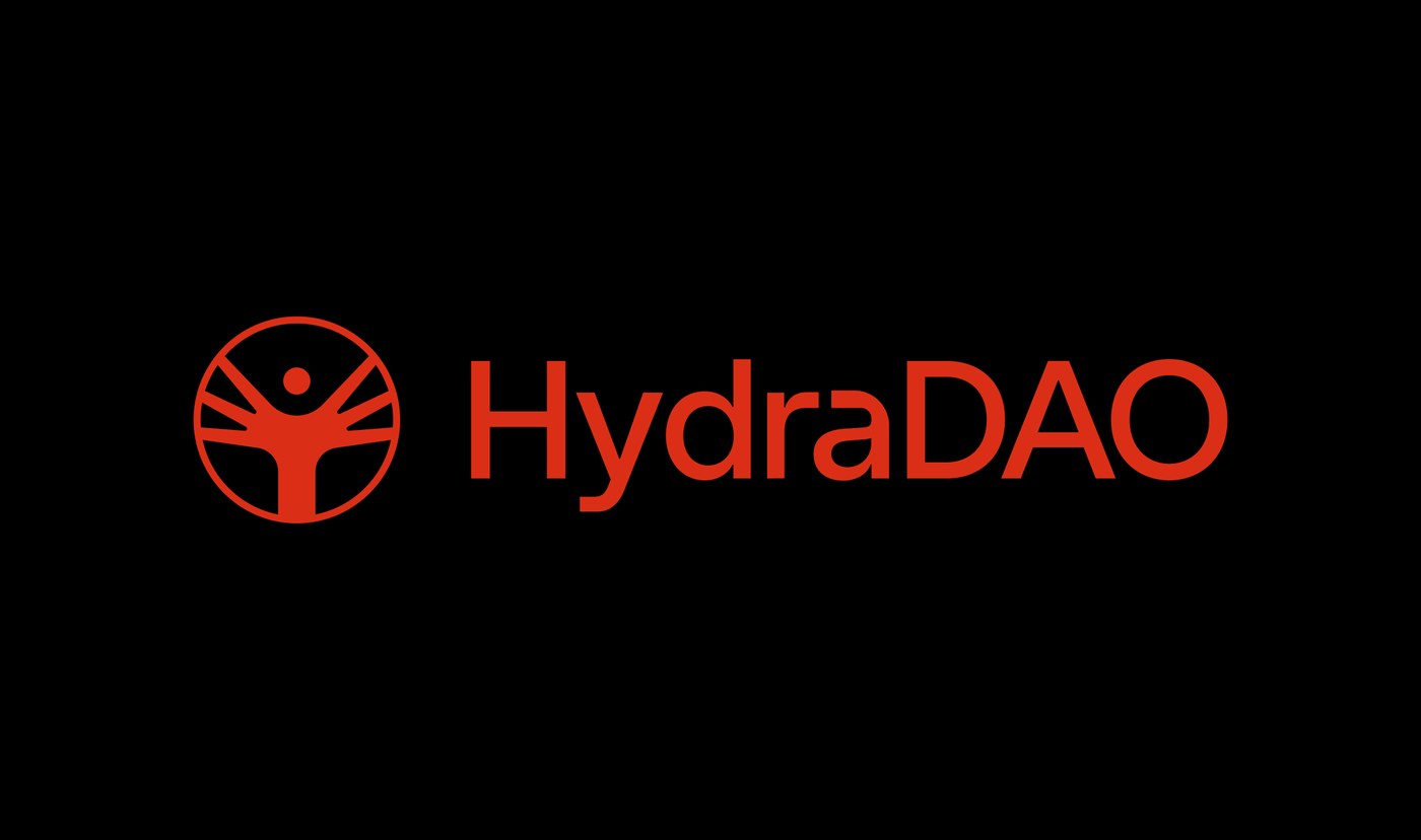 HydraDAO brand identity desktop interface showing dark theme and layout structure