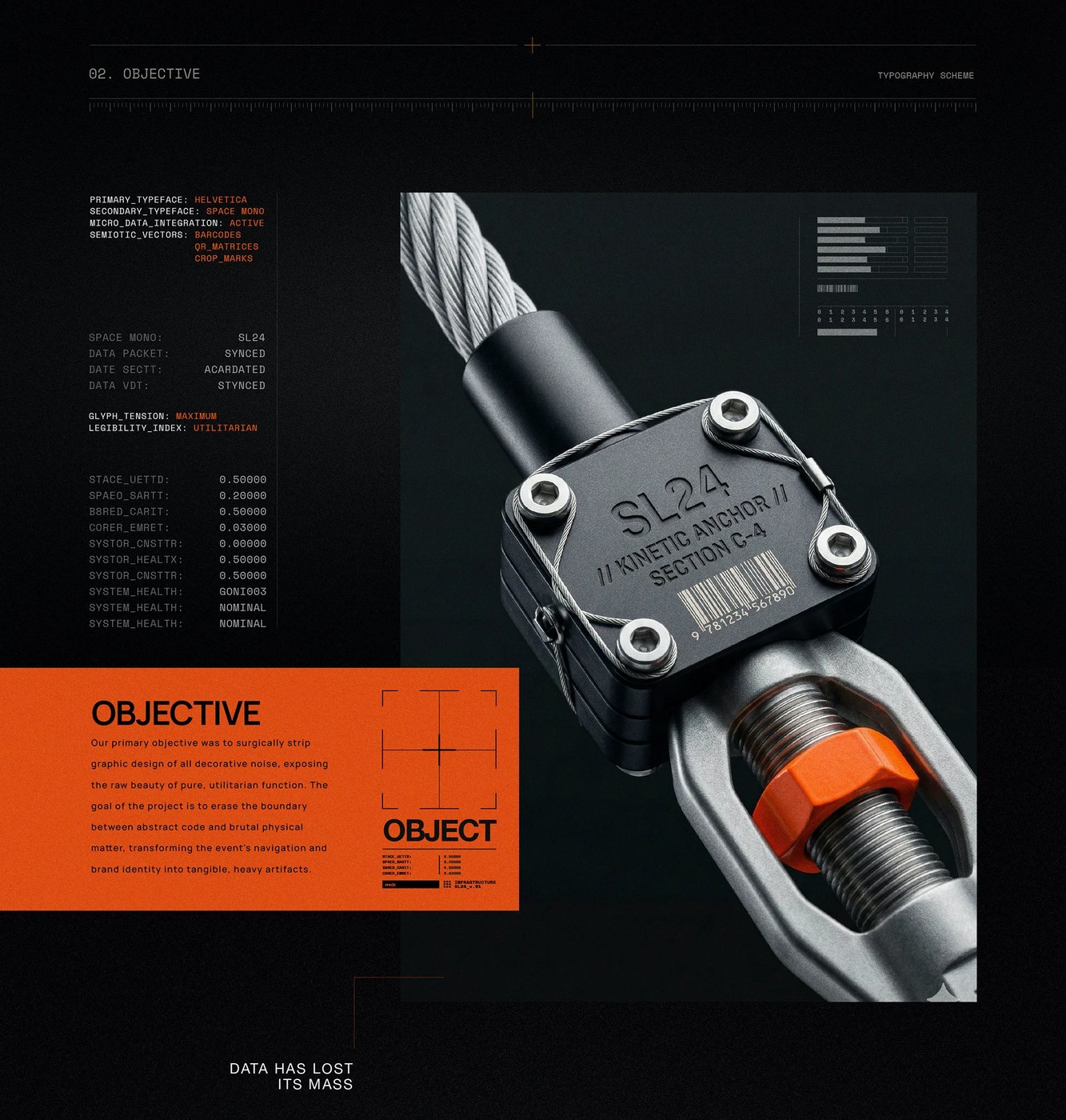 SL24 brutalist typography industrial hardware telemetry and tool lockup by Kseniya Artman