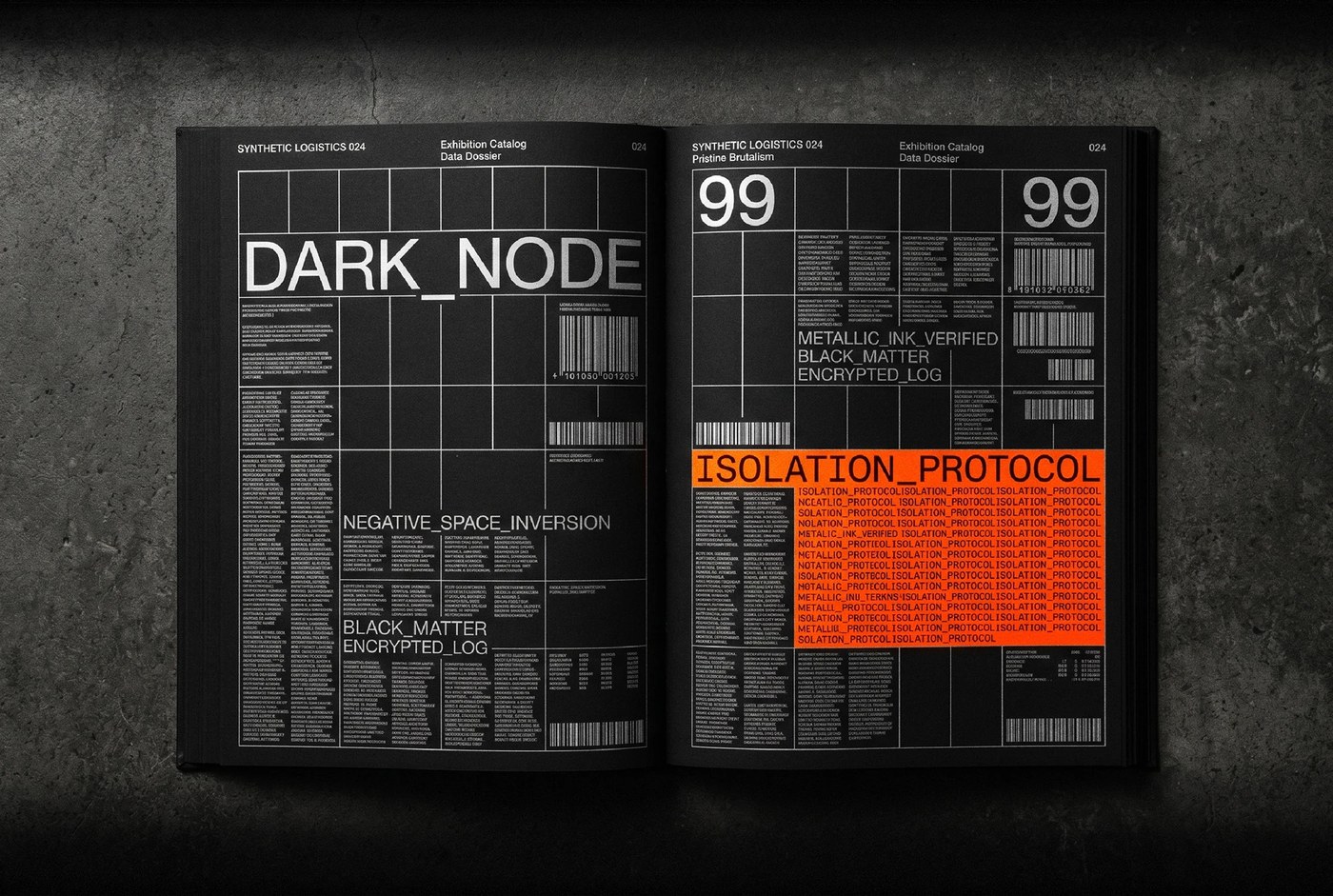SL24 brutalist typography barcode manifest and data architecture by Kseniya Artman