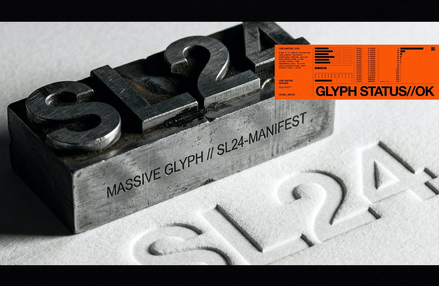 SL24 brutalist typography milled steel surface macro and technical graphics by Kseniya Artman