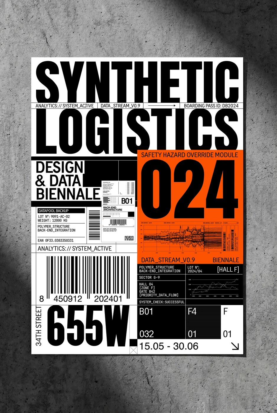 SL24 brutalist typography screenprint poster pasted on raw concrete by Kseniya Artman