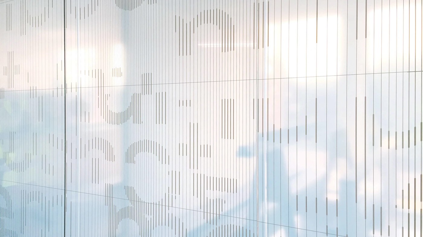 Macro detail of vertical linear letterforms applied in spatial design