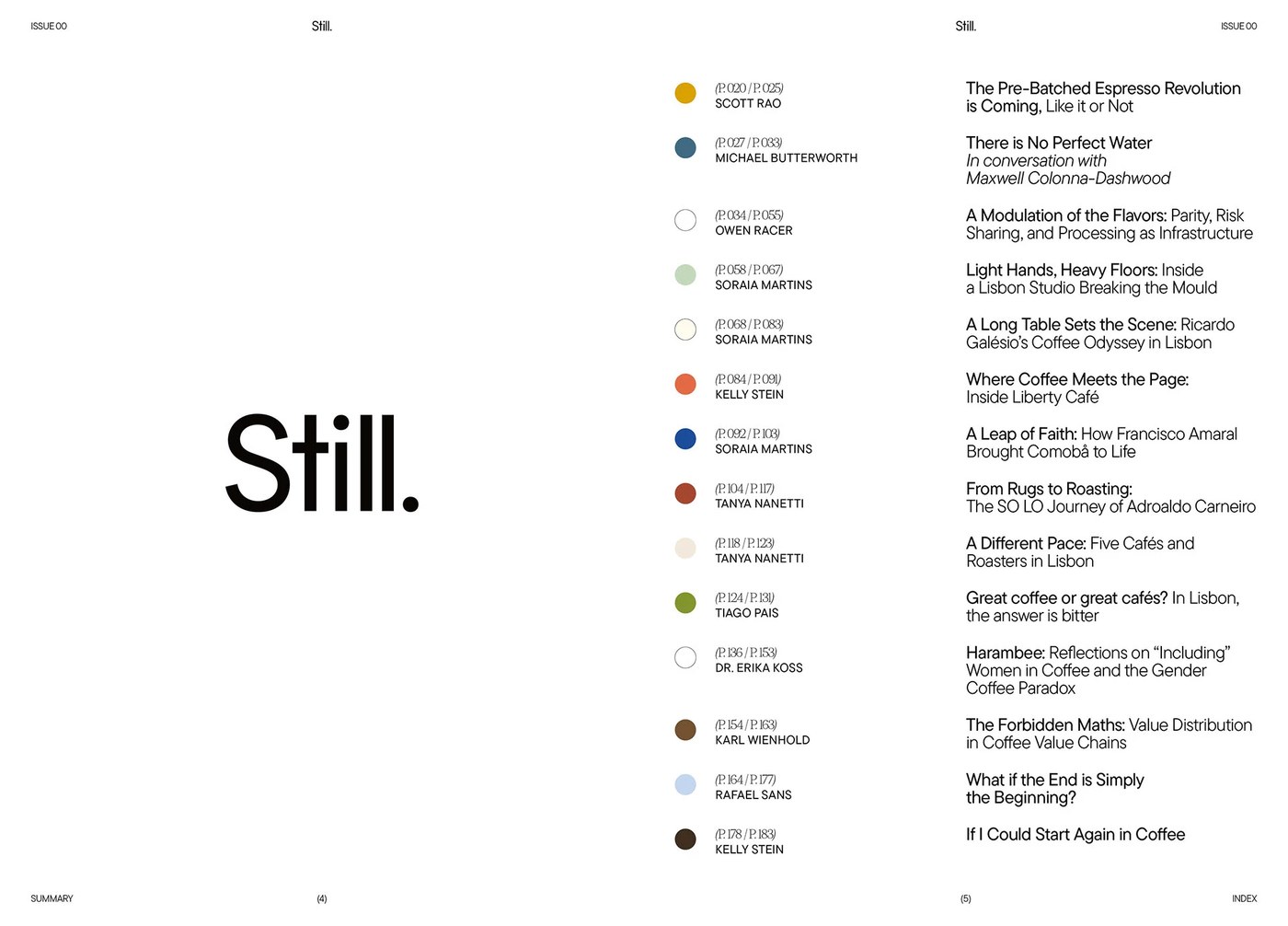 Typographic details showing Alga serif font accents in Still Magazine editorial design