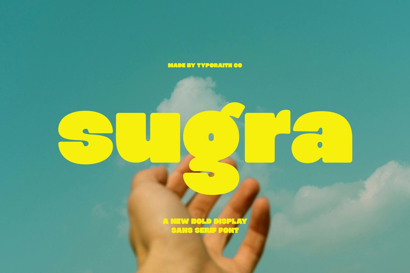Sugra bold display sans serif specimen with rounded terminals