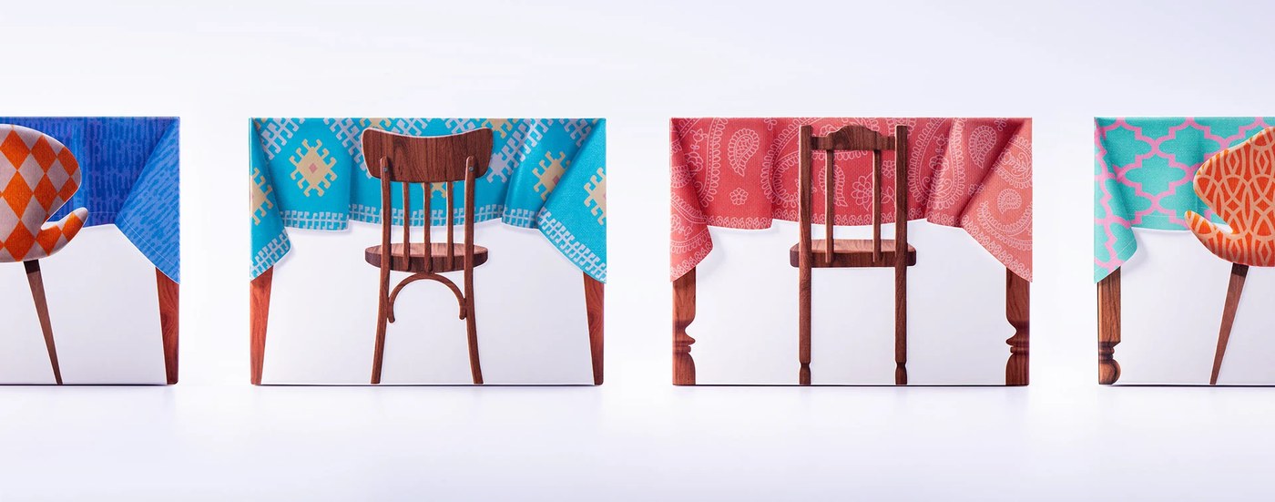 TeaGether miniature wooden table and tablecloth packaging design by Backbone Branding