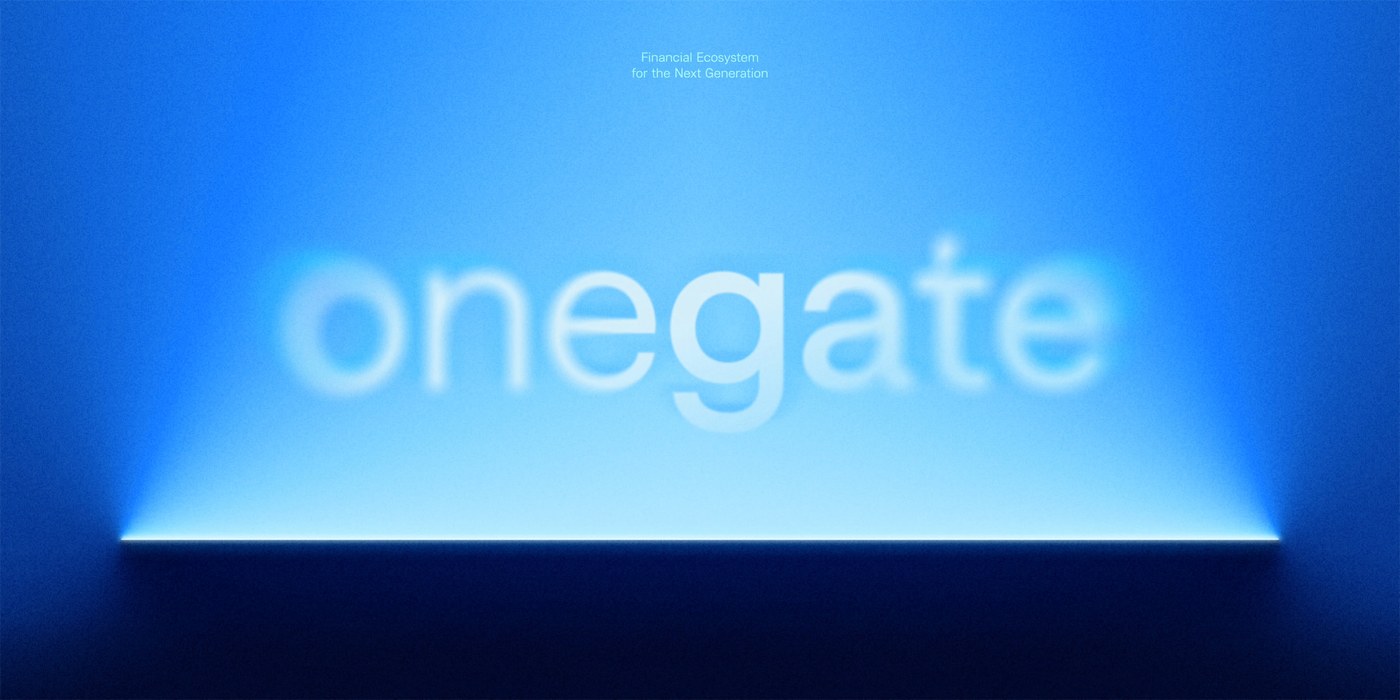 Luminous blue horizon light threshold graphic with atmospheric blur typography