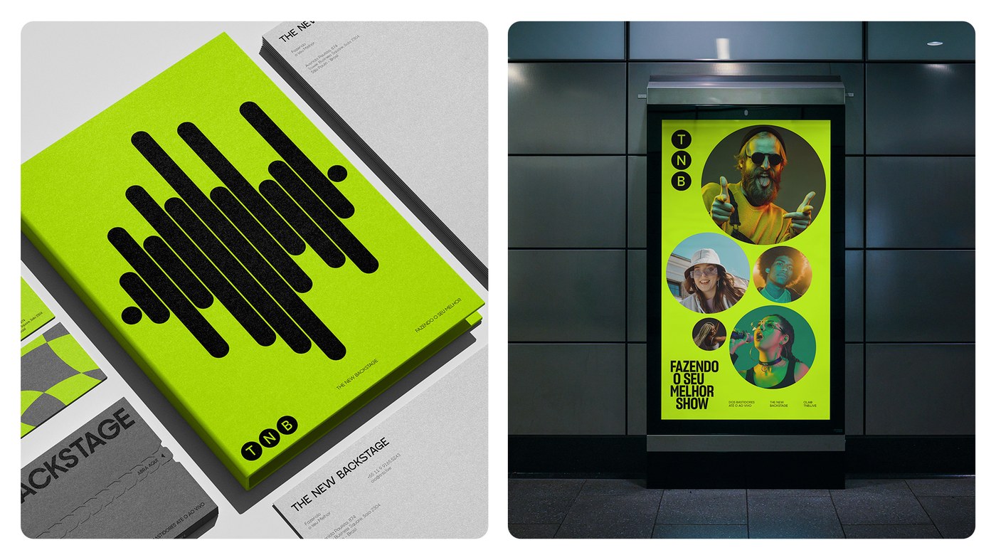 TNB brand identity tactile neon lime brand manual and illuminated outdoor transit poster