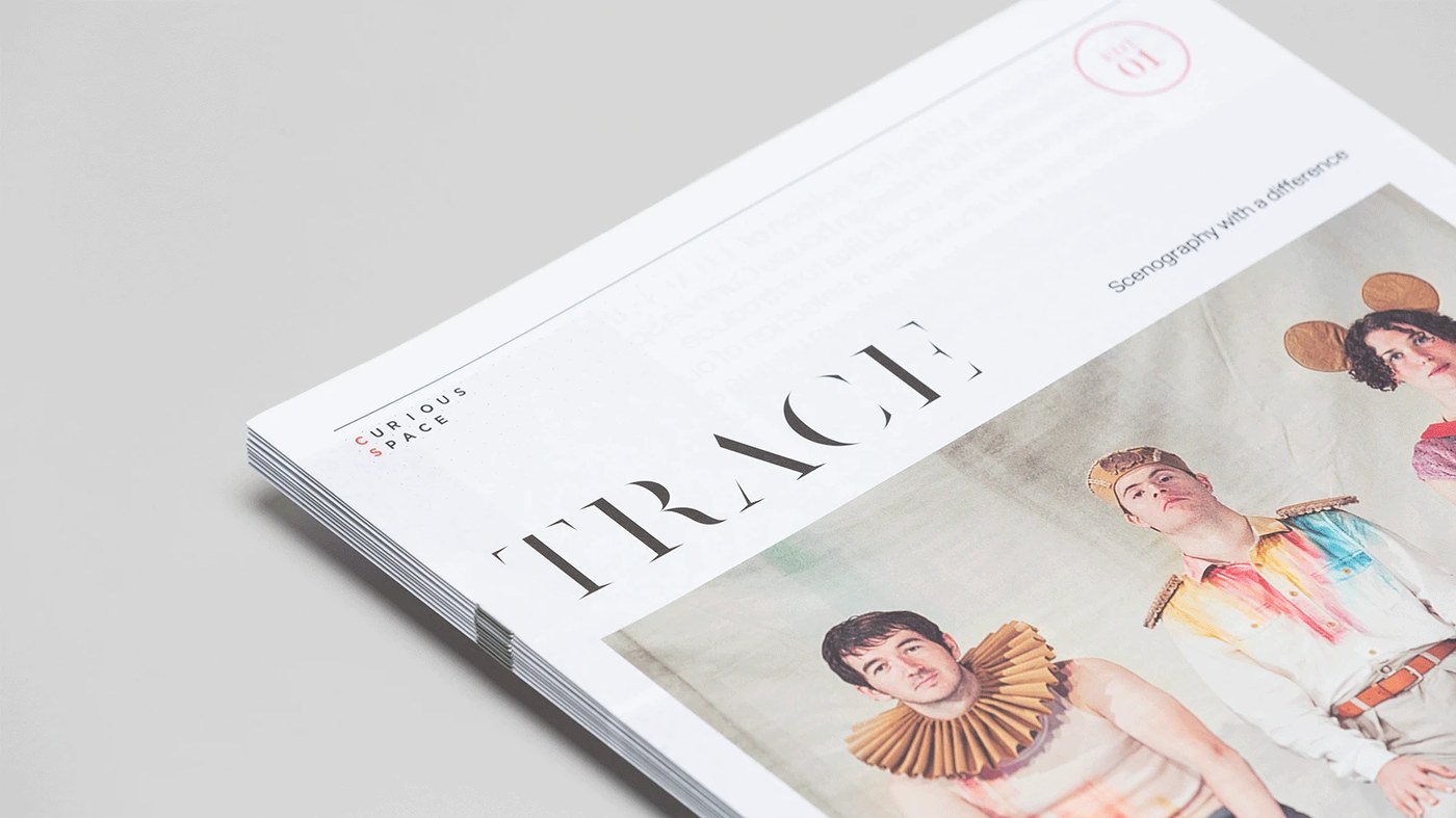Trace Magazine editorial design cover and printed publication stack
