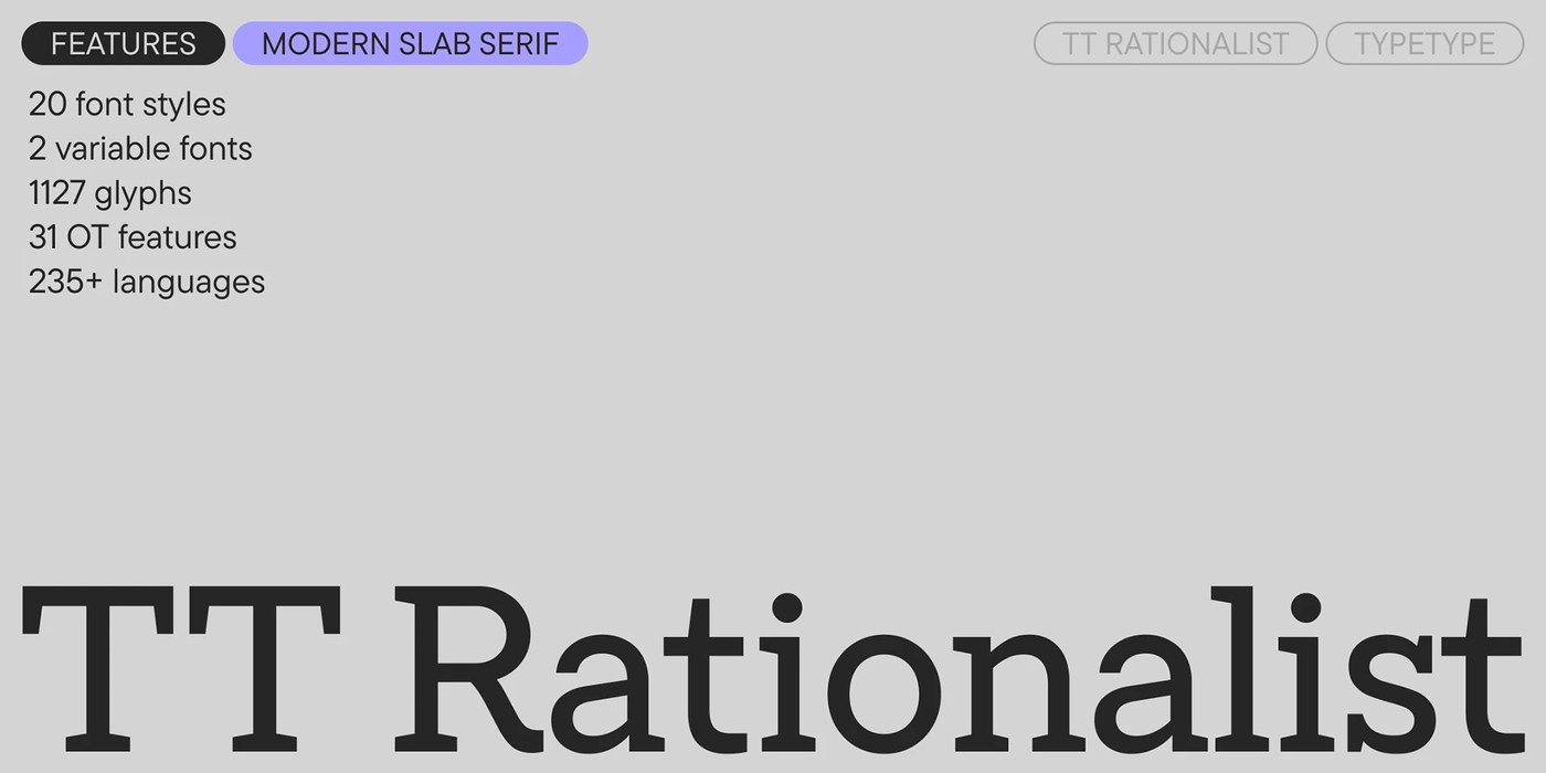 TT Rationalist contemporary slab serif overview and design system specimen — typography by TypeType Foundry