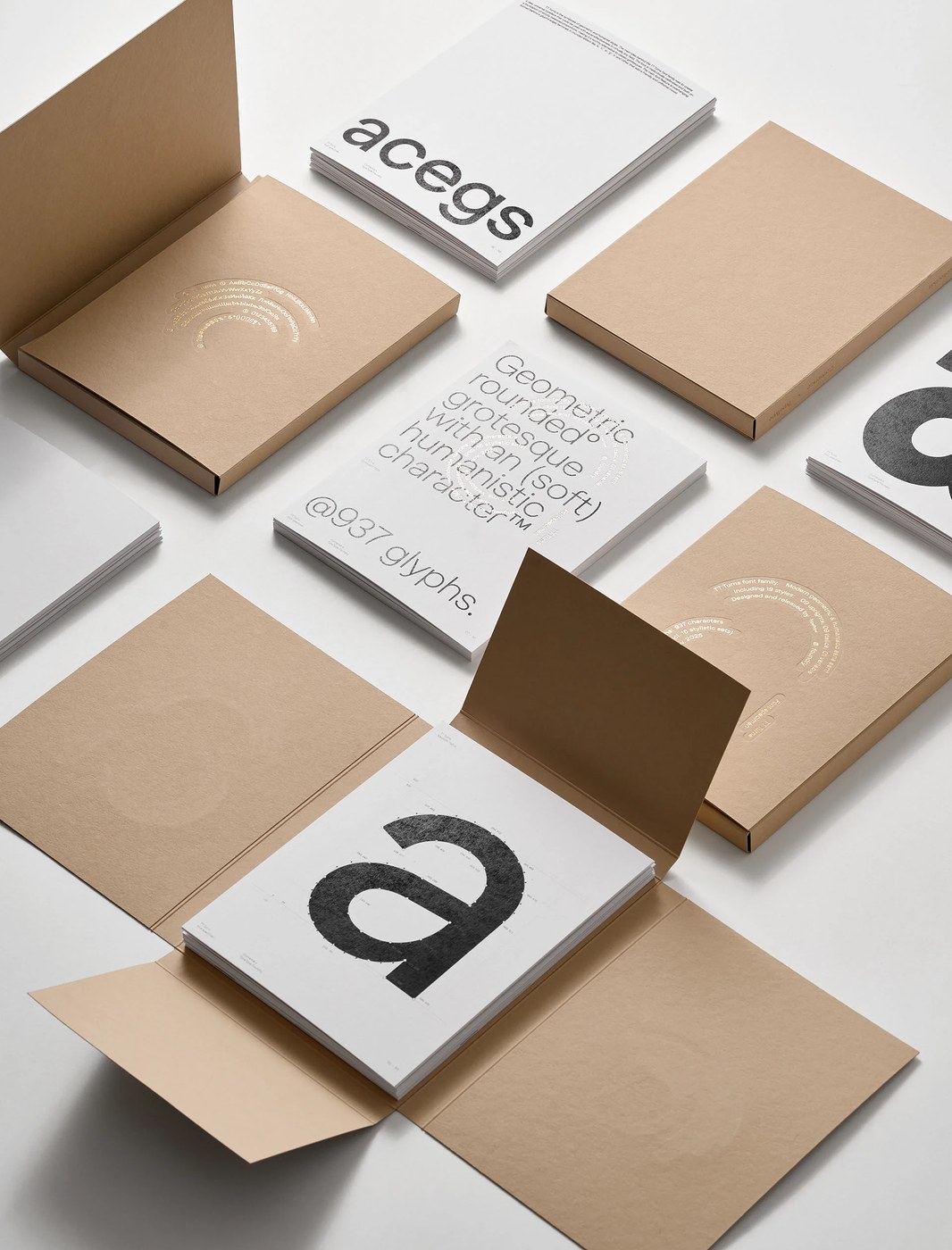 Muestra de fuente sans serif, fuente variable redonda, detalles del formulario de letra