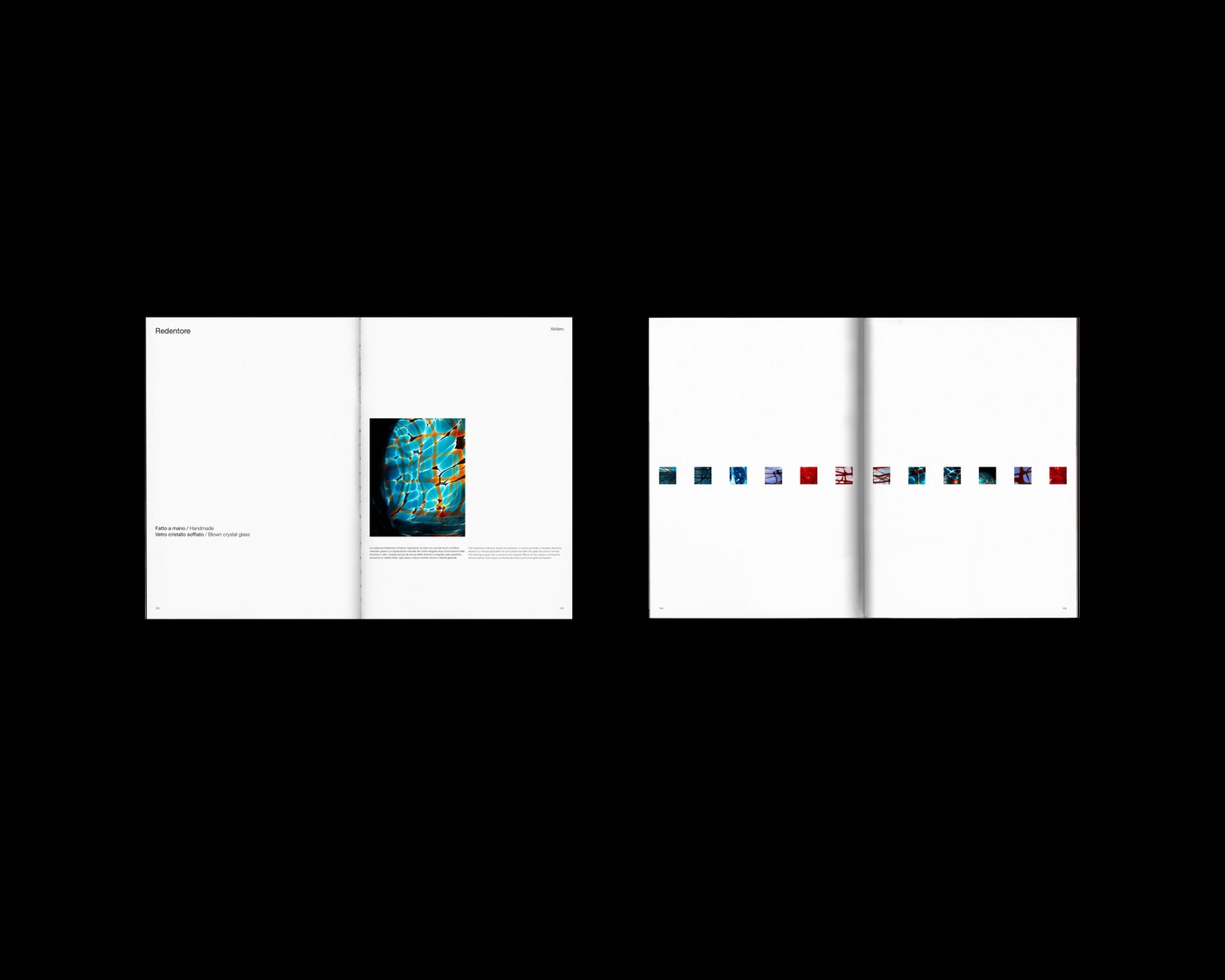 Editorial design publication pacing for Murano glassware