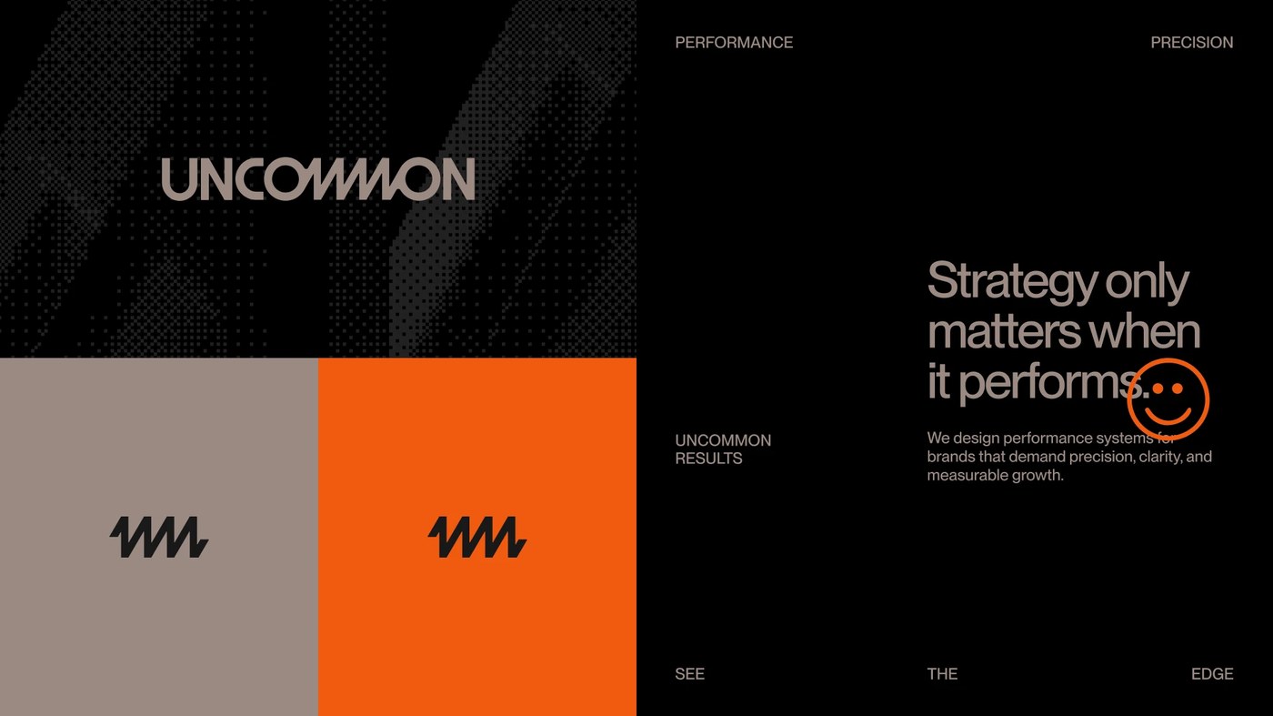 Uncommon brand identity bespoke wordmark zigzag ligature monogram and Neue Montreal typography