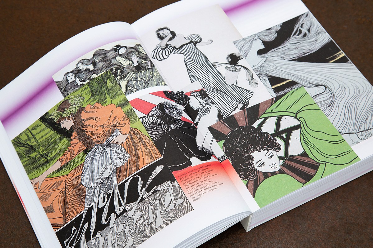 Diseño editorial ilustración histórica estilo art nouveau.
