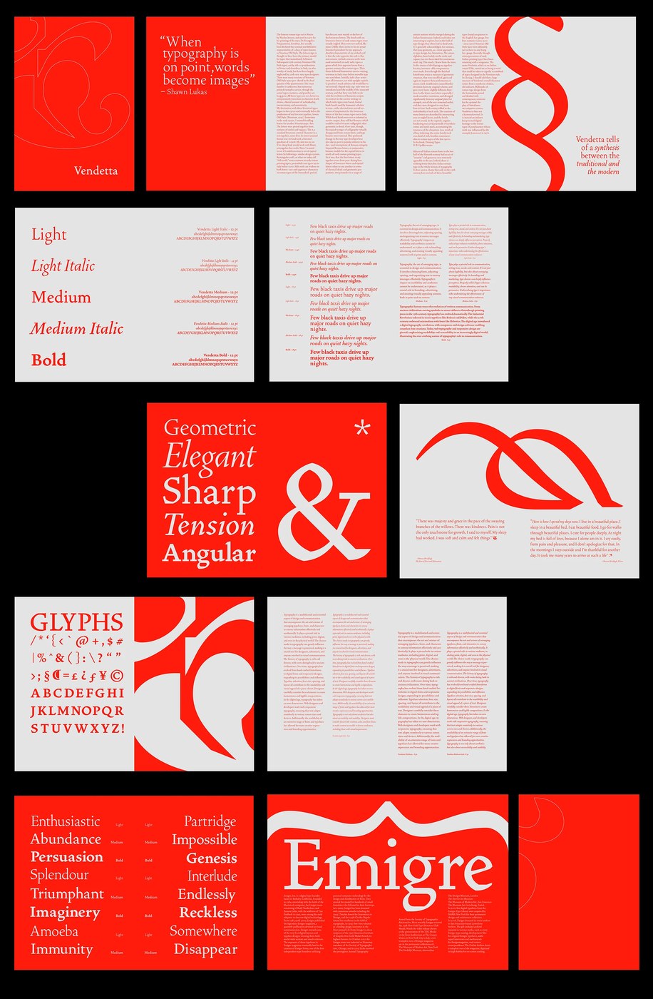 Vendetta Typeface Specimen Book Design Layout Typography