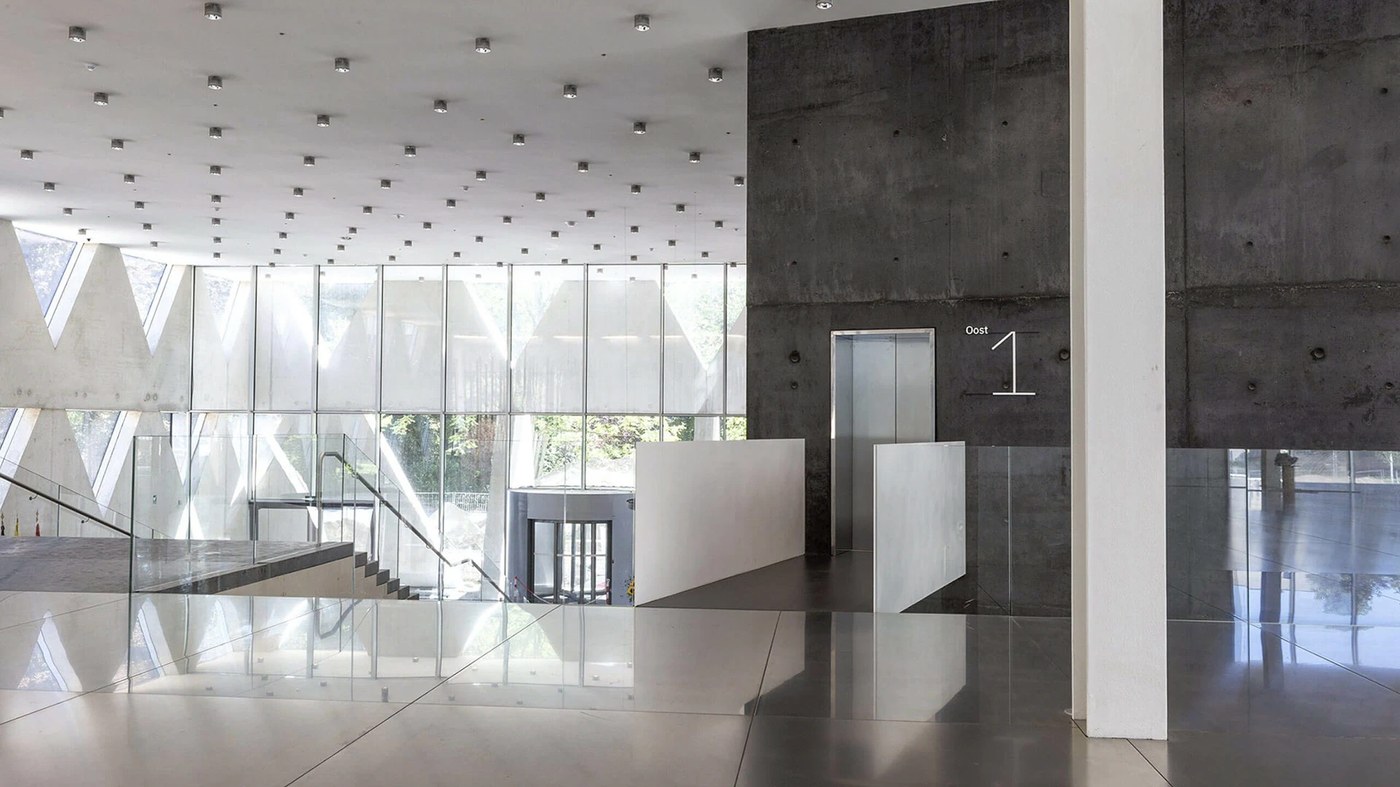 Province of Antwerp headquarters interior atrium with spatial design wayfinding by Silo