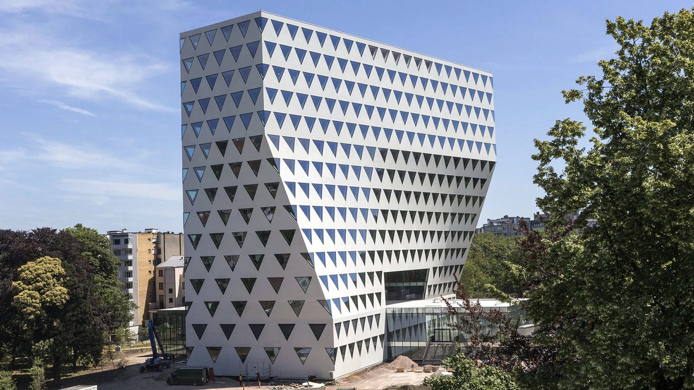 Exterior of the Province of Antwerp tower framing the spatial design context by Silo