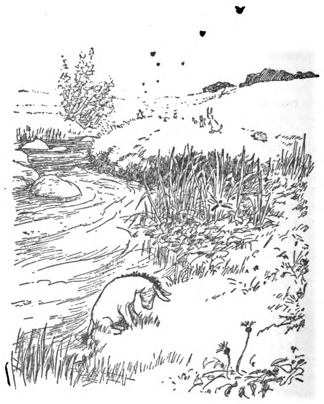 Pooh and Christopher Robin sitting at Galleons Lap hilltop forest illustration by E.H. Shepard