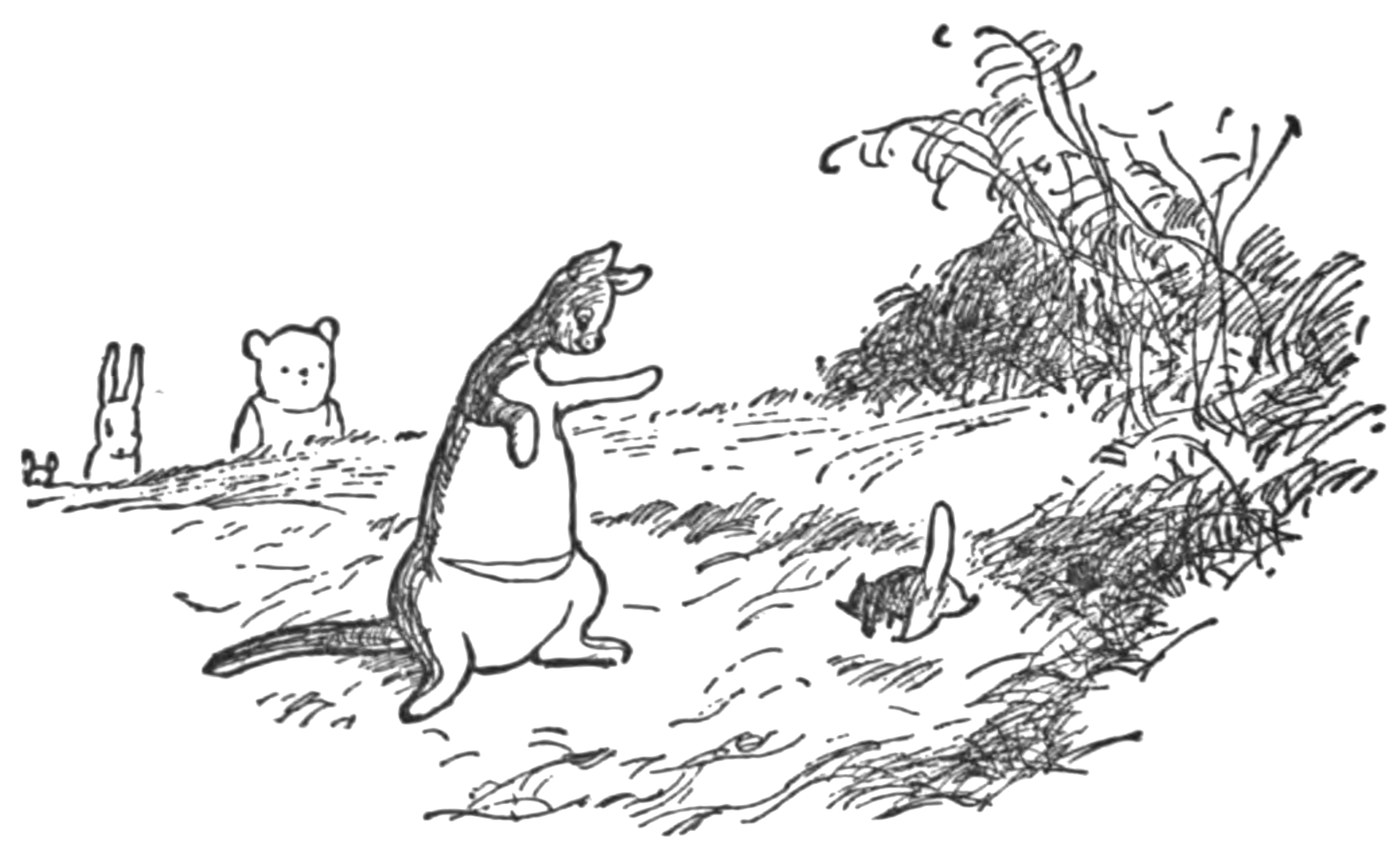 Winnie-the-Pooh and Christopher Robin walking through the pine trees illustration by E.H. Shepard