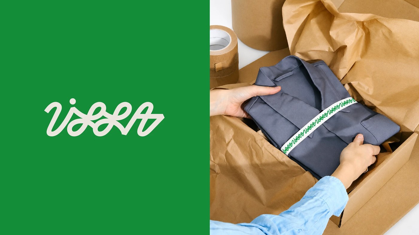 Kraft cardboard shipping box packaging and folded workwear garment unboxing