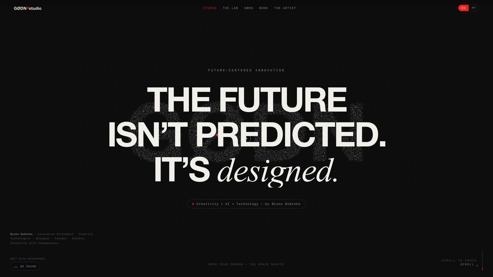 GØDN.studio homepage headline particle interaction in interactive web design