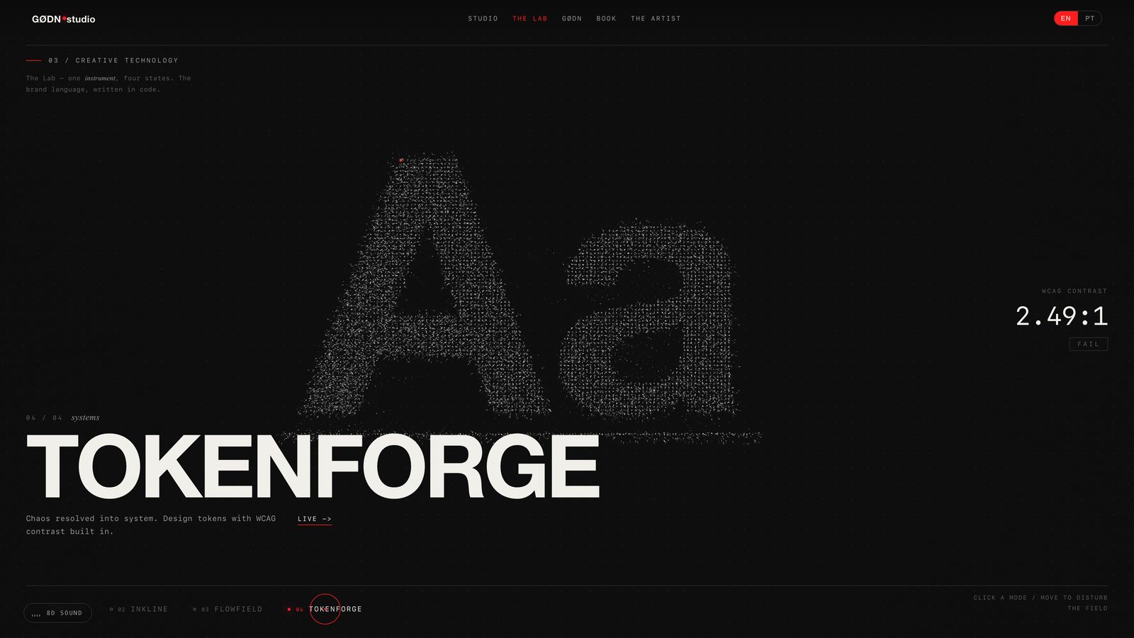 Tokenforge typography contrast engine in GØDN.studio interactive web design