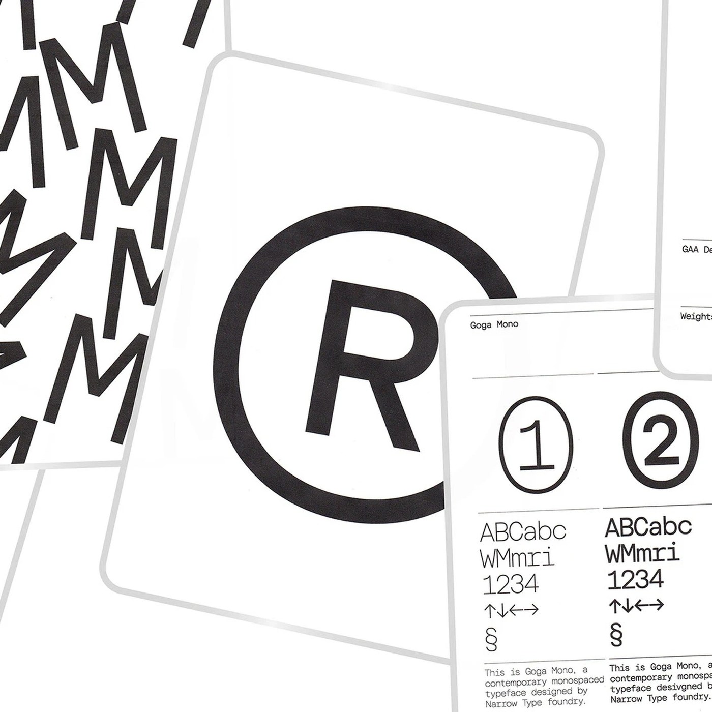 Goga mono monospaced typeface specimen typography narrow type
