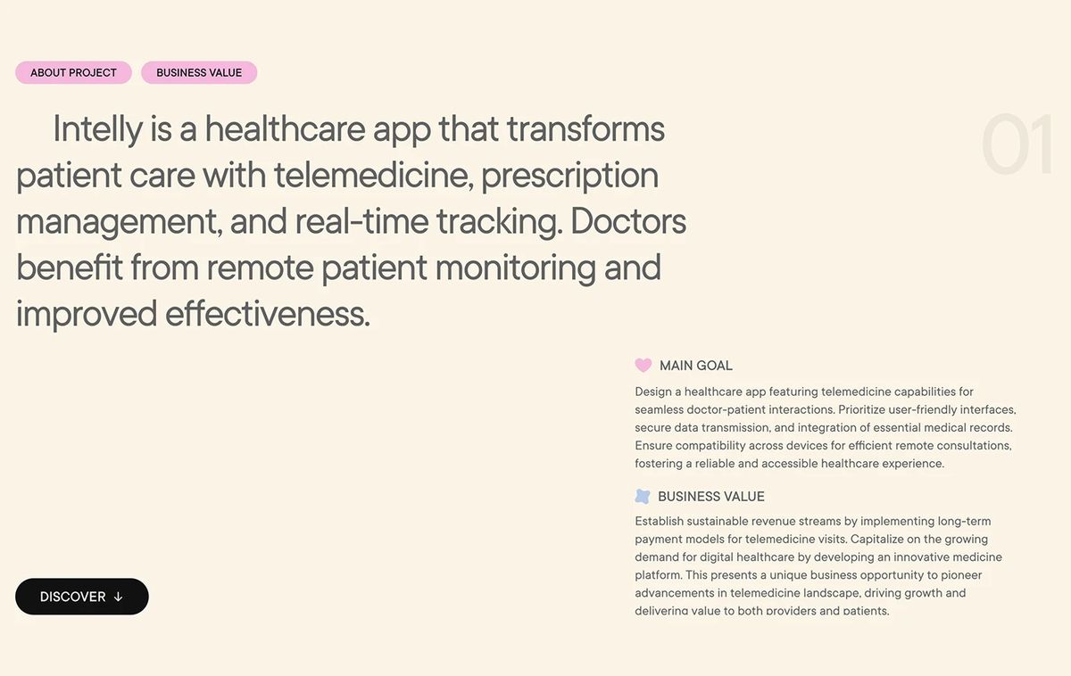 UI de detalles de los recursos de diseño de la pantalla del teléfono inteligente de la aplicación Intelly Healthcare