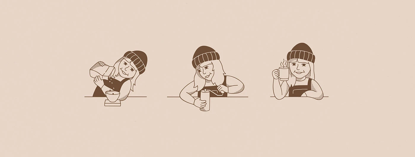 Jacks Coffee Club branding line art character illustrations
