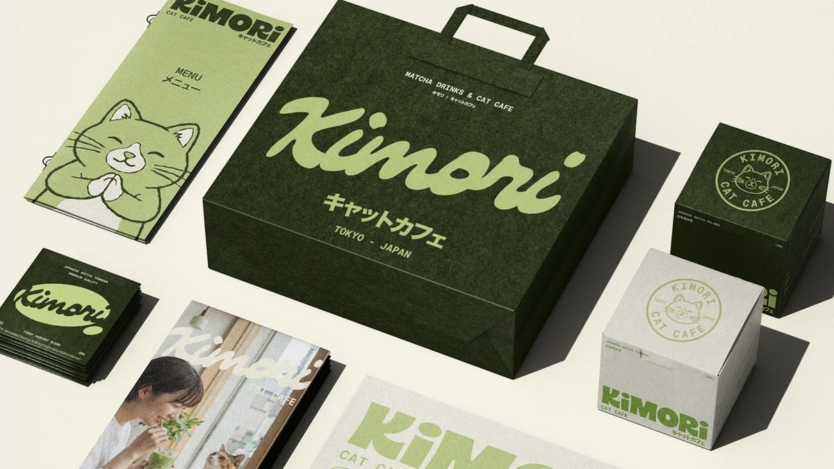 Marca de diseño del sistema de color kimori matcha cat cafe