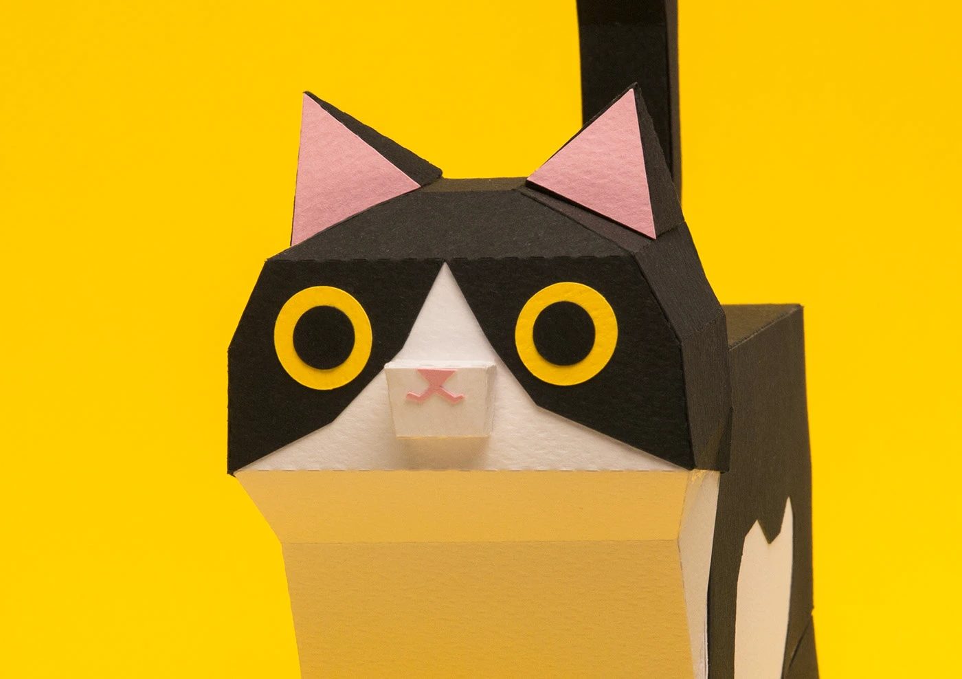 Kitten Paper Kits tuxedo kitten head paper craft design close-up