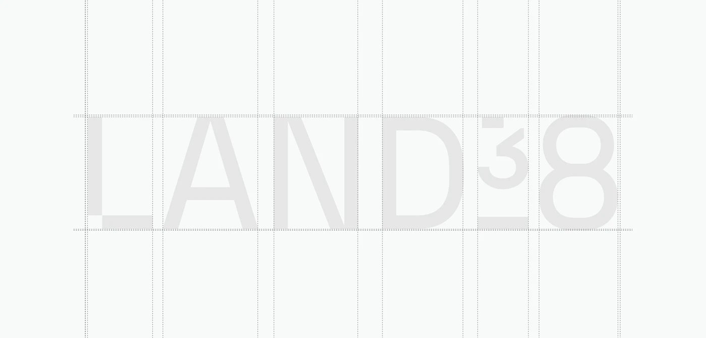 LAND38 brand visual identity wordmark geometric construction grid
