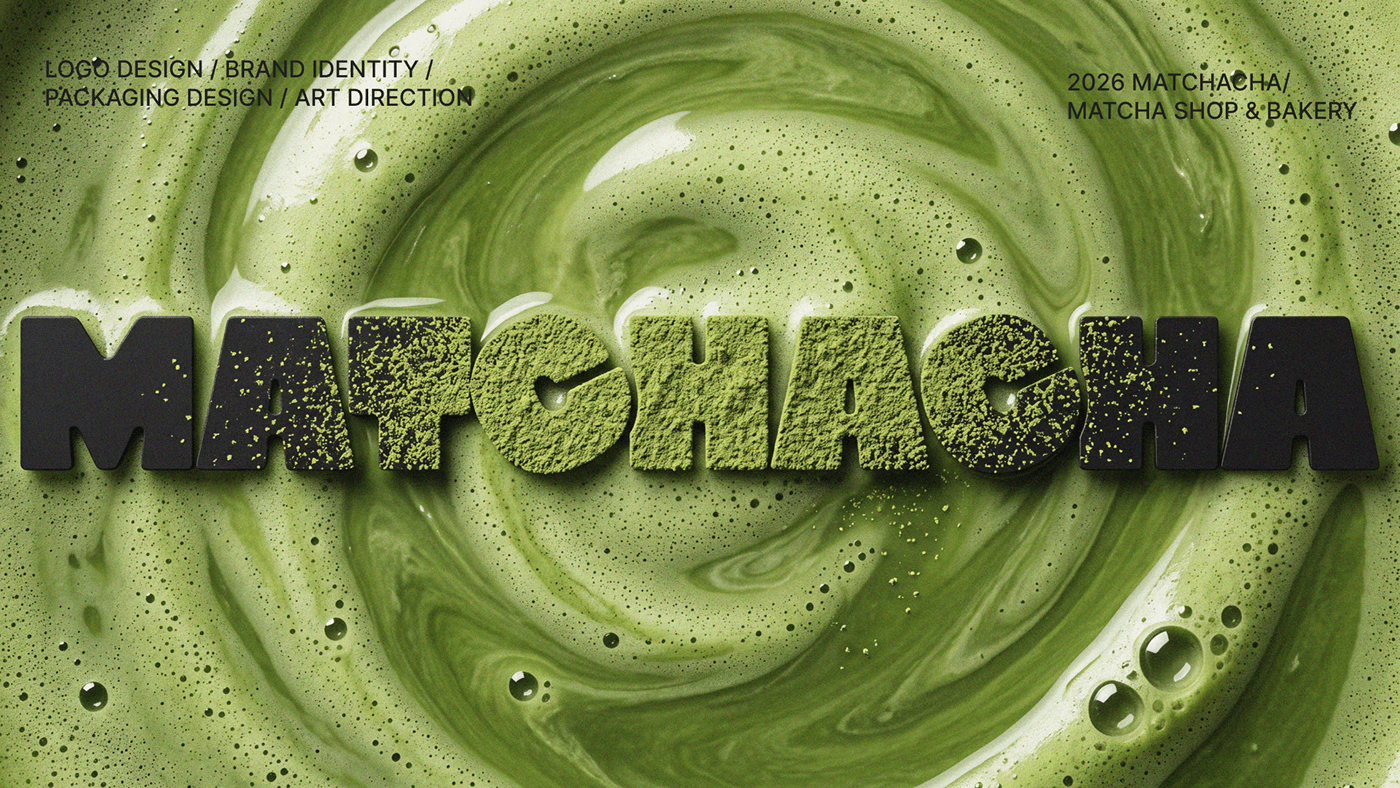 Matchacha branding matcha foam texture with block wordmark