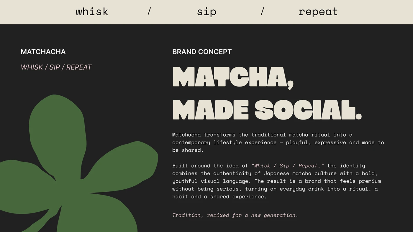 Matchacha branding concept typography card Matcha Made Social