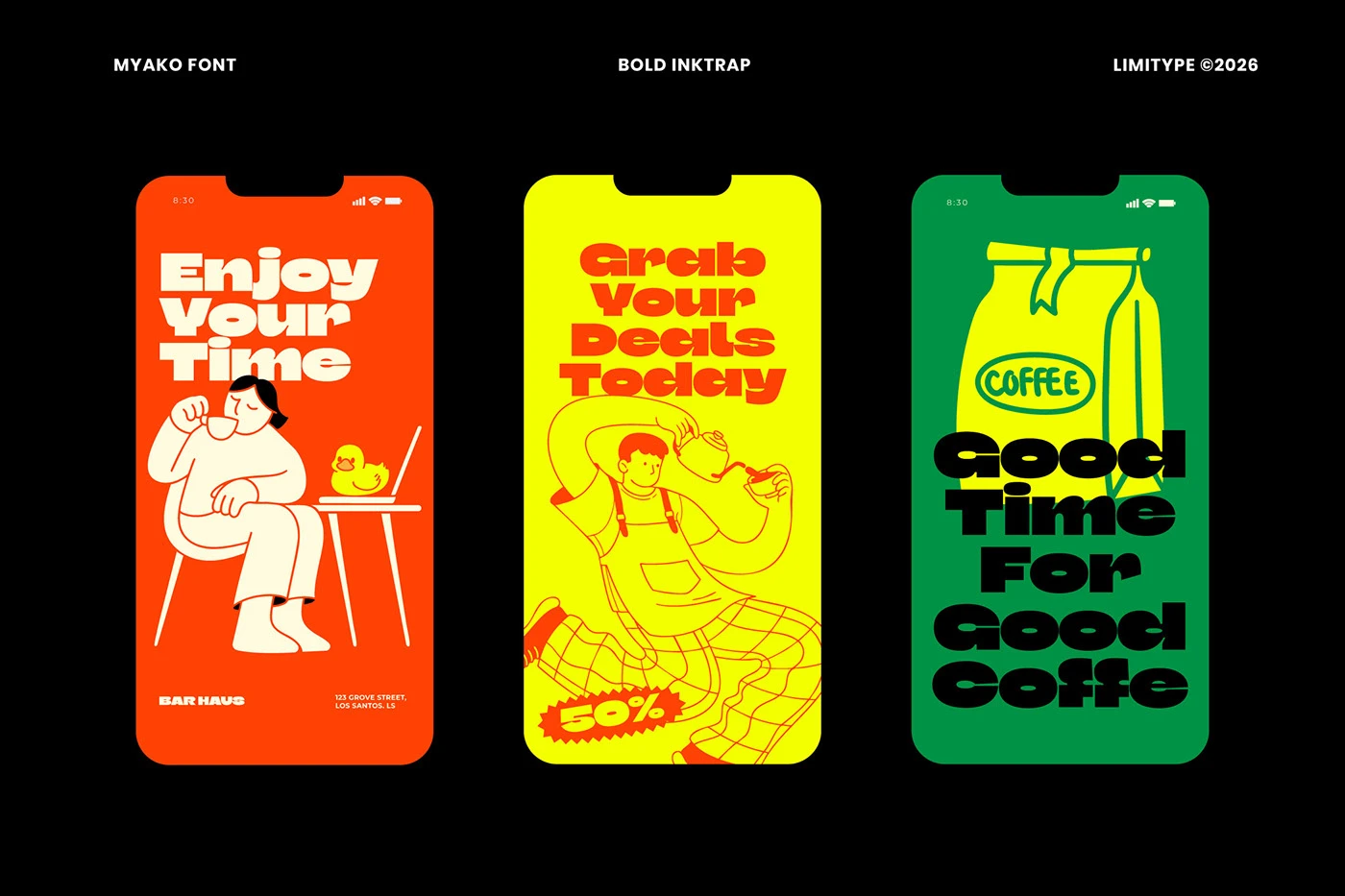 Myako Display Font Specimen and Bold Typography