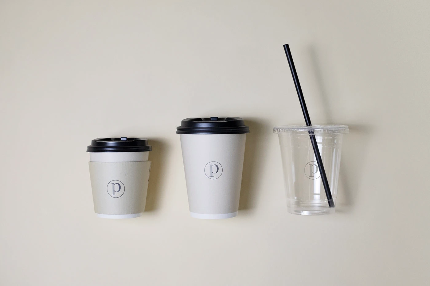 Page Common branding hot and iced takeaway coffee cup sizing lineup