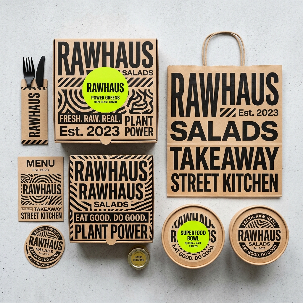 Gráfico de héroes del sistema de marca alimentaria Rawhaus