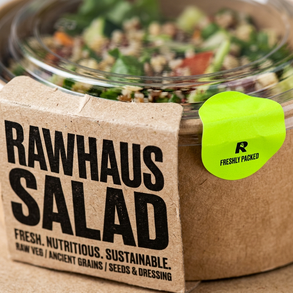 Patrón de embalaje de marca de alimentos Rawhaus de cerca