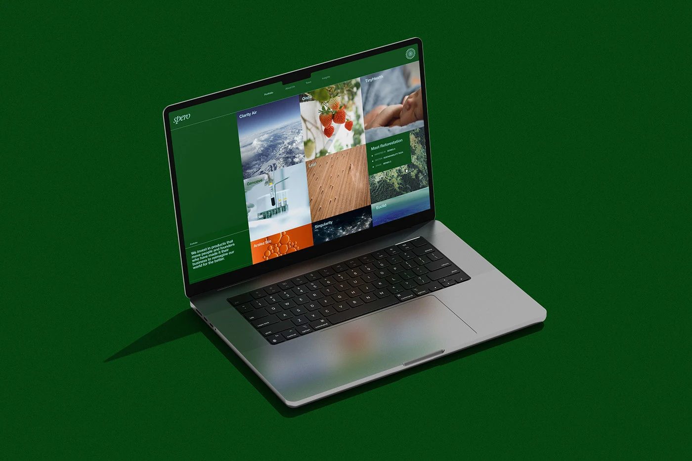 Spero Ventures branding laptop portfolio web interface mockup