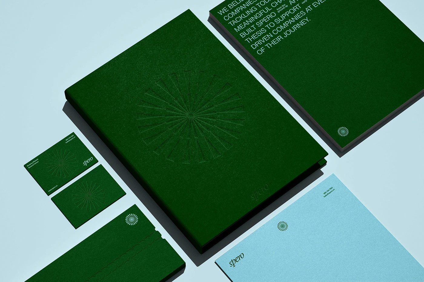 Spero Ventures branding presentation book and stationery suite
