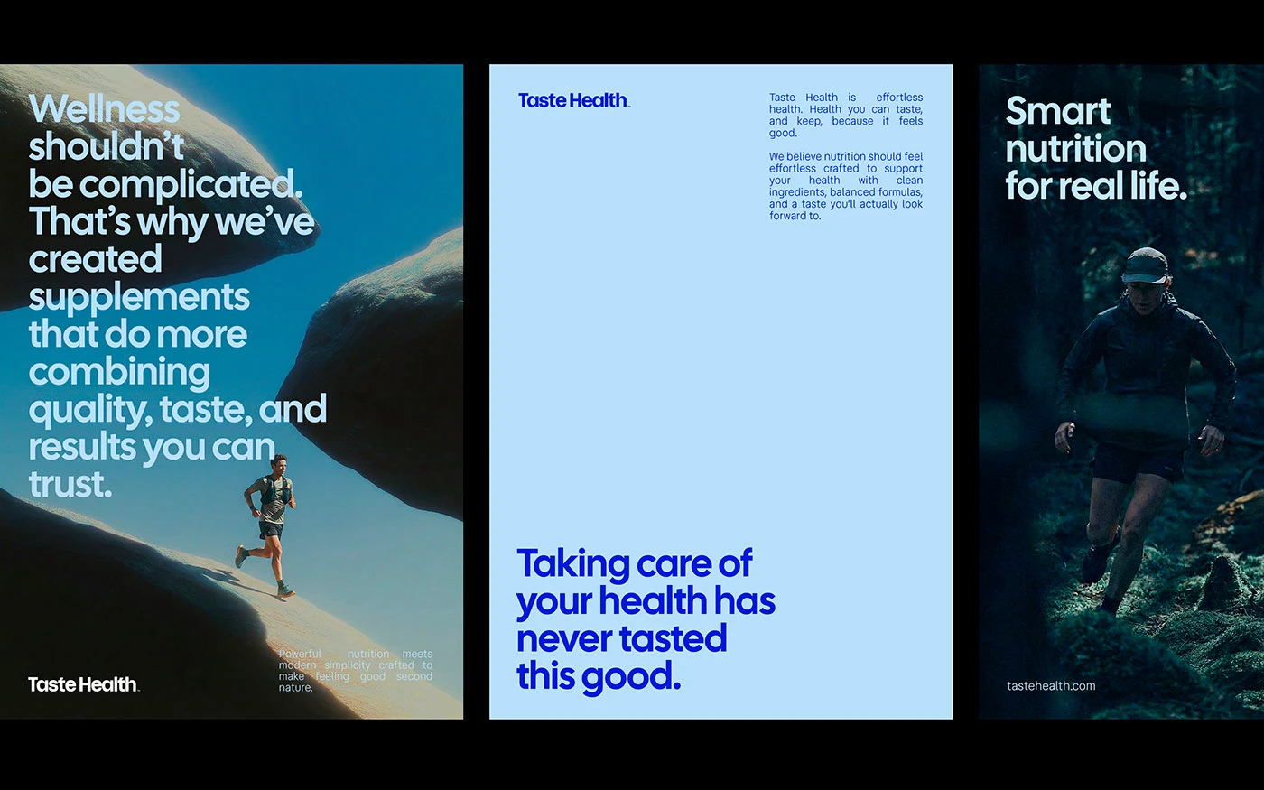 Taste Health branding poster series and typography layout