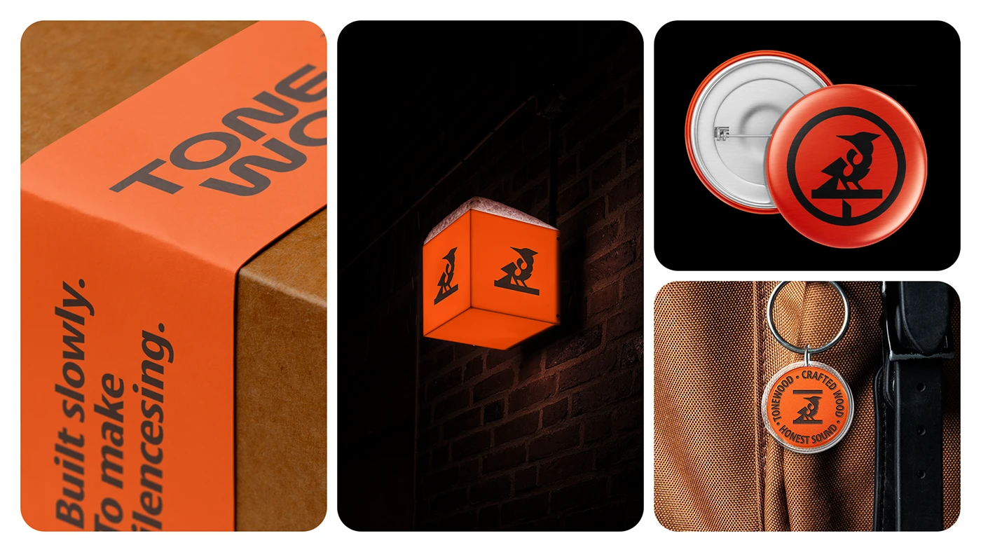Tonewood branding packaging box detail and badges