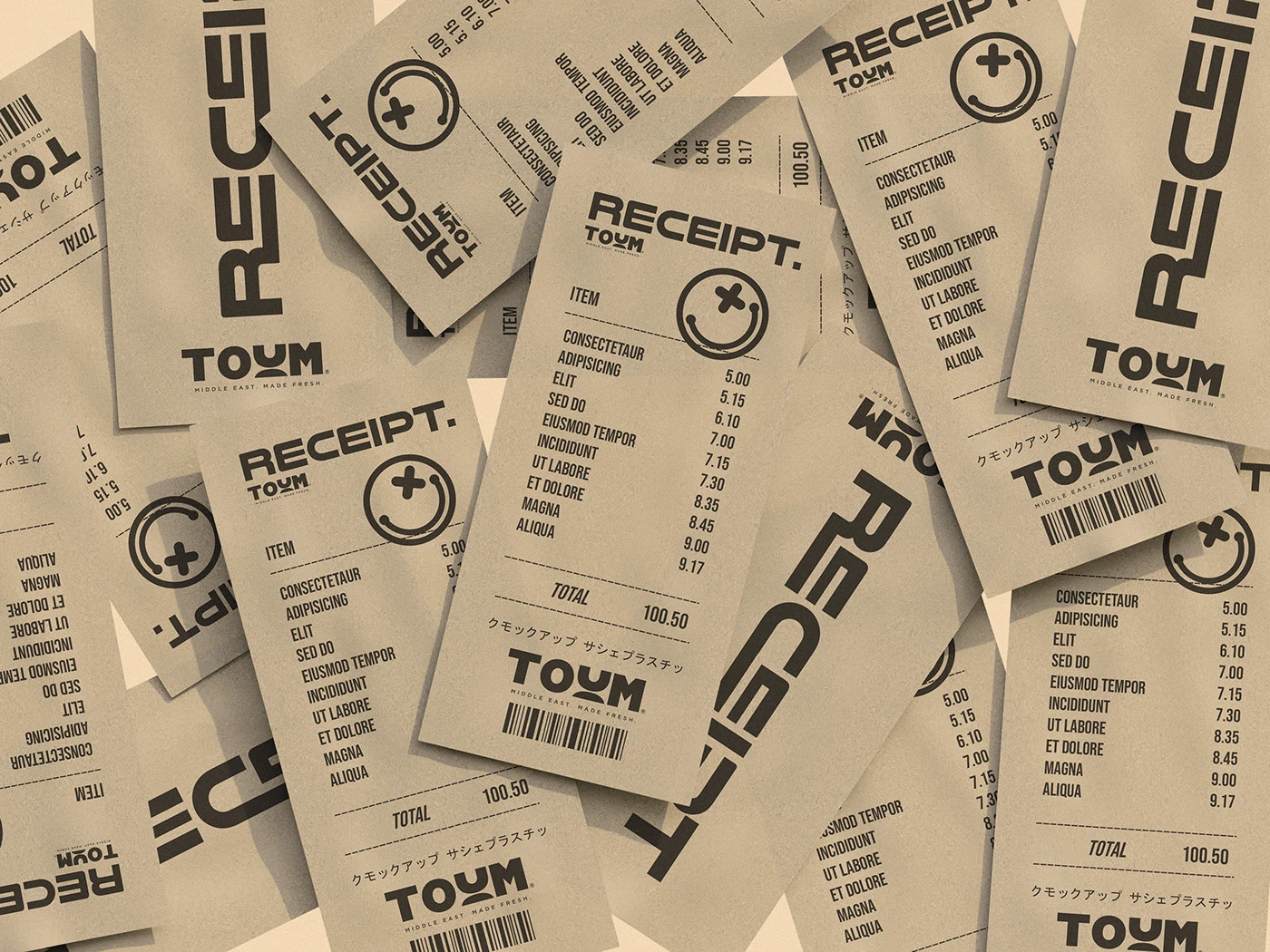 TOUM food packaging takeout bag and label design