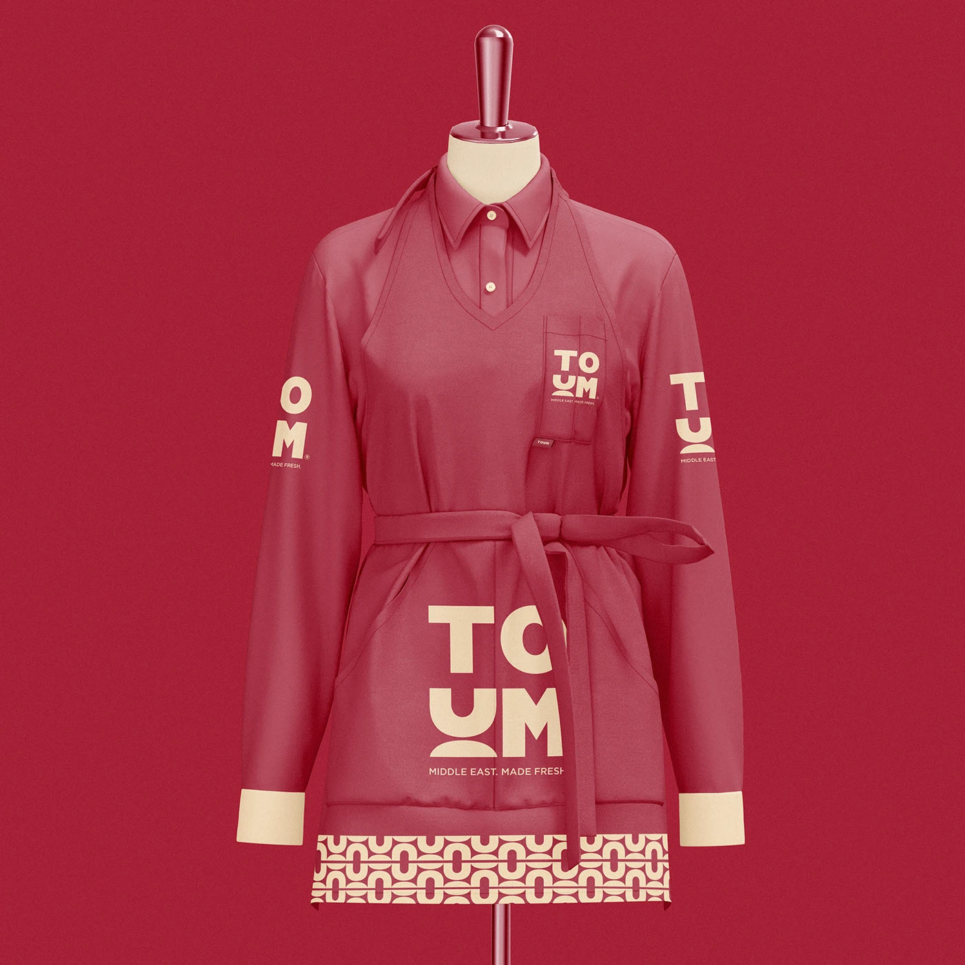 TOUM identity system packaging collateral flat lay