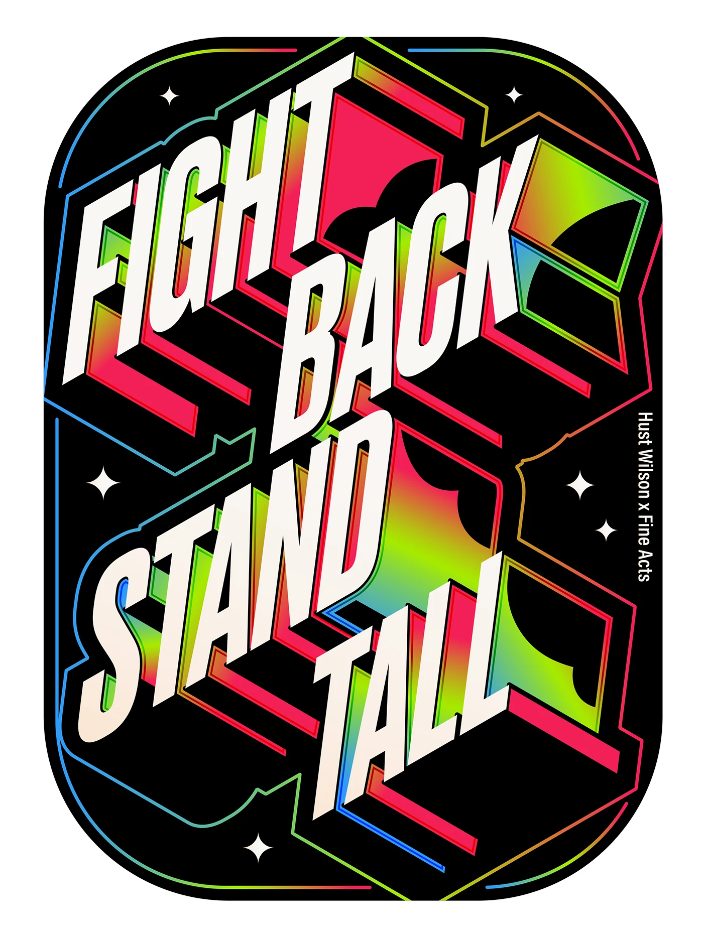 Type 1.1 poster artwork with angled 3D typography and frame border