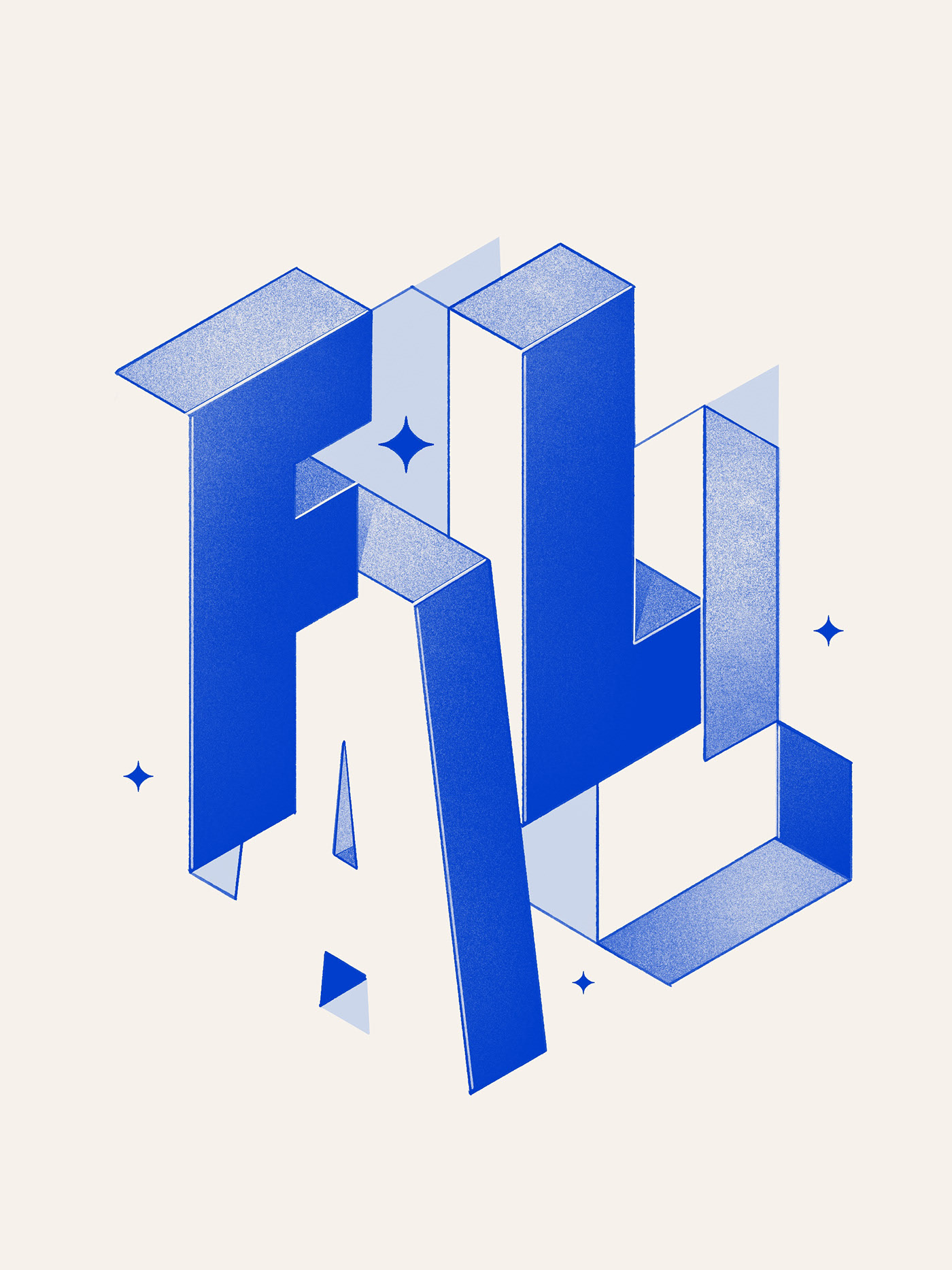 Type 1.1 blue ribbon isometric 3D typography on paper field